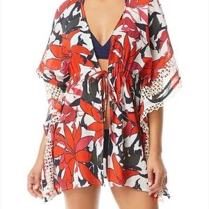 Vince Camuto White Lotus Bathing Suit and Matching Cover-up SZ 8 / XS/SM